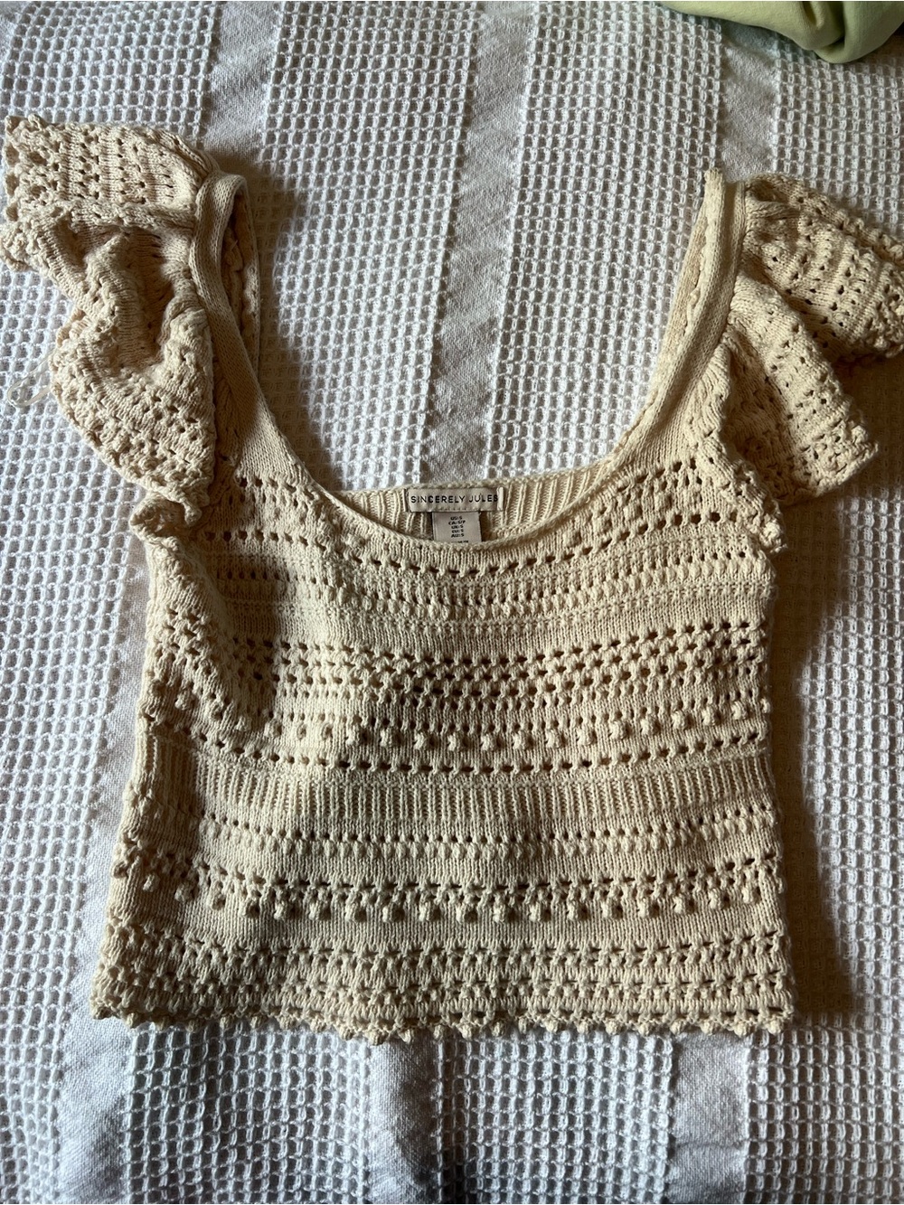 Sincerly Jules Cream Crochet Scoop Neck Crop Top